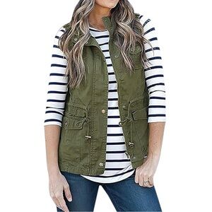 EUC Market & Spruce Jahana Cargo Zip Up Hooded Vest Size Medium